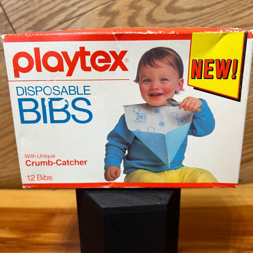 Vintage 1980’s Playtex Disposable Bibs W/ Crumb Catcher 12 Pack NIB NEW NOS Prop - Picture 2 of 9